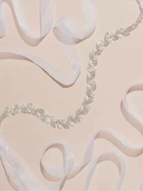 David's Bridal Silver and White Crystal Leaf Bridal Belt
